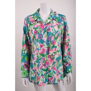 Vintage 70s Lady Bayard Women Blouse Shirt Top Sz 16 Pink Blue Multicolor floral